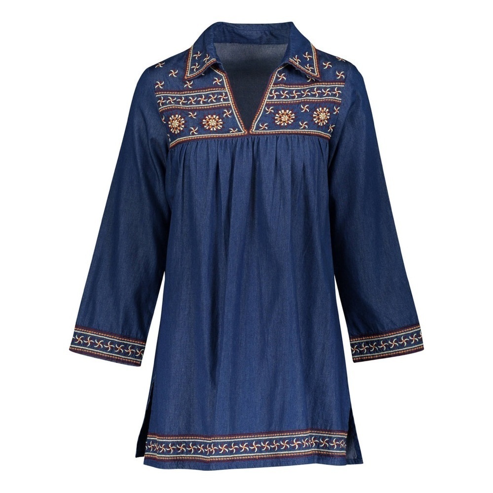 Guadalupe Designs Ellie Floral Denim Tunic Dress Embroidered NWT Women’s Size M